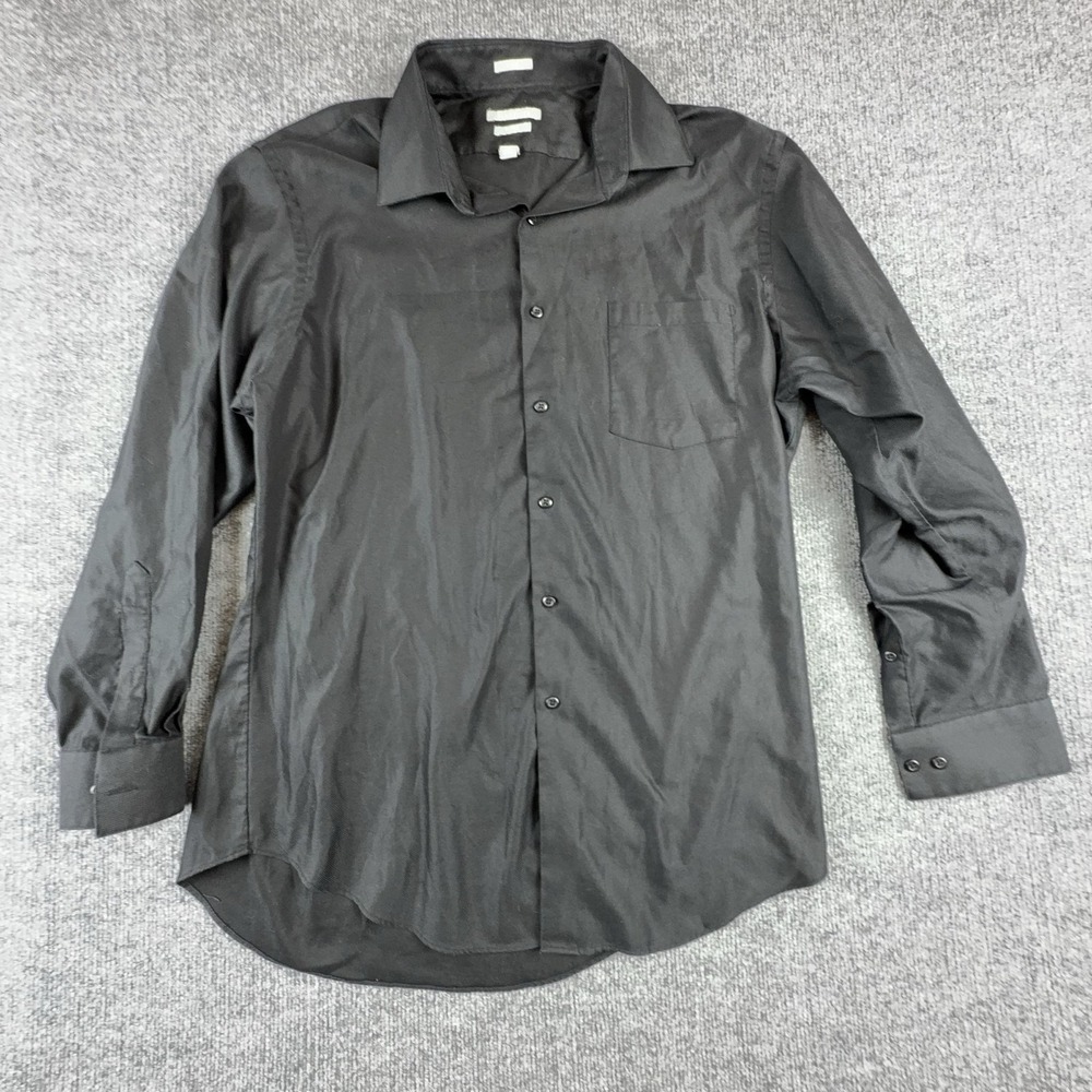 Van Heusen Dress Shirt Mens 16.5 32/33 Black Pique Fitted Wrinkle Free Non Iron